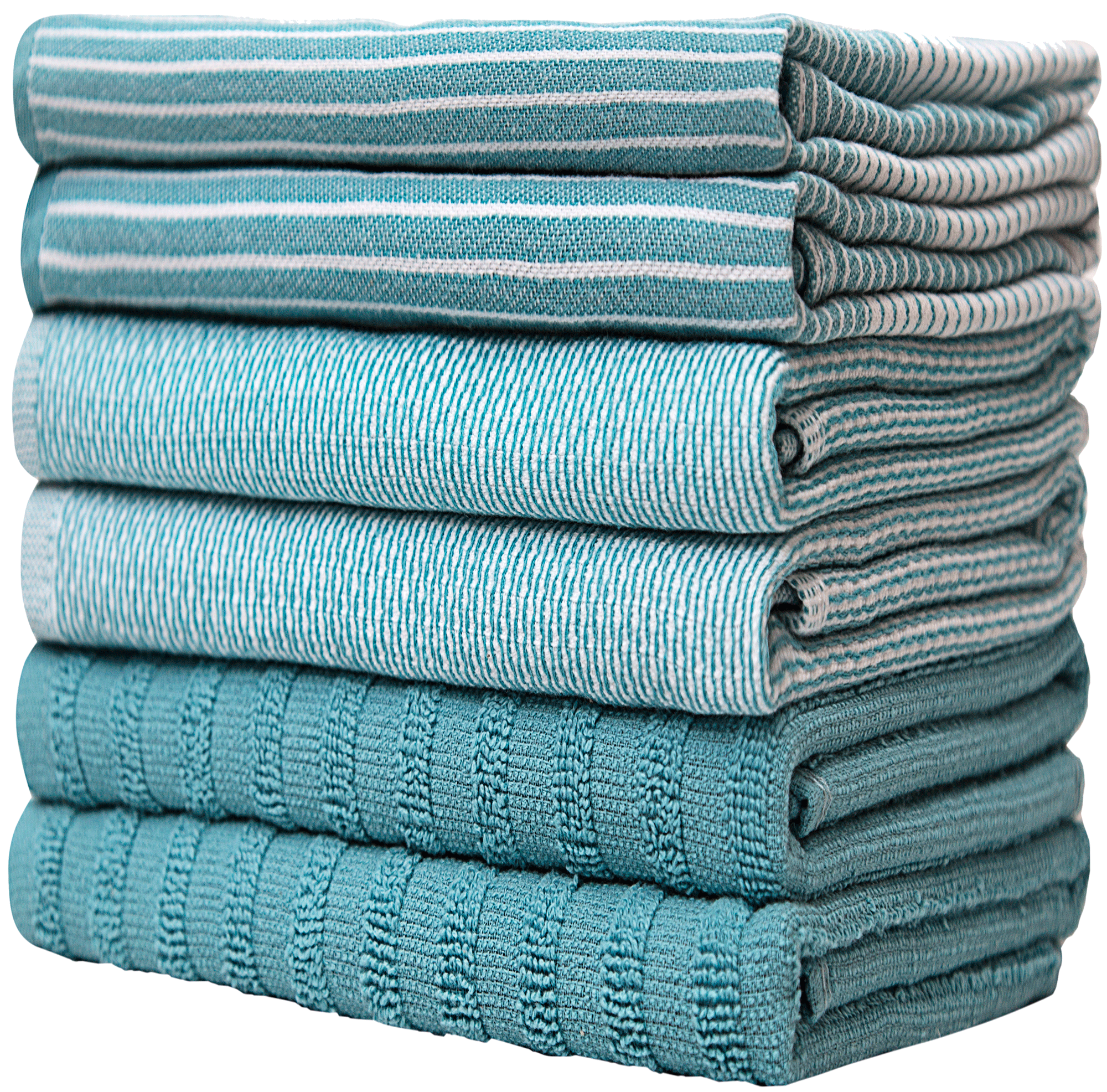 Piedmont Terry Kitchen Towels, Teal, 100% Cotton, 16 x 26 in. Absorbent  Terry Dish Towels, Set of 8